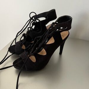 Elegant Black Lace-Up Heels